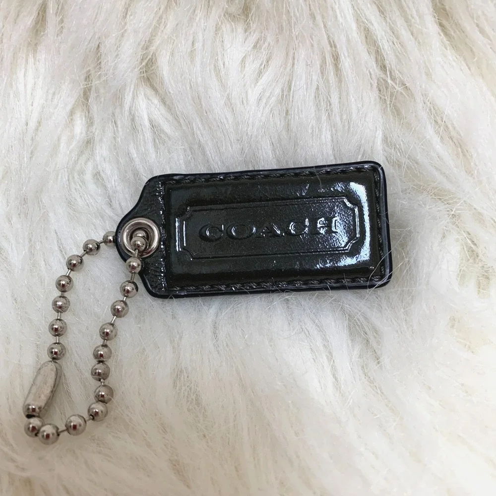 COACH Dark Olive Green Patent Leather Lozenge Purse Charm Hang Tag 2.25